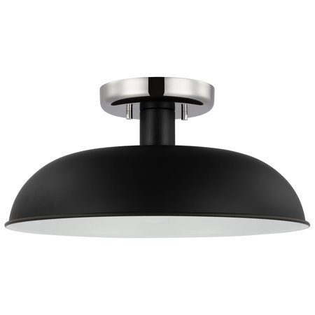 NUVO Colony 1-Light Small Flush Mount - Matte Black with Polished Nickel 60/7492